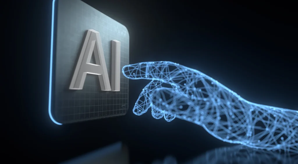 hand touching AI sign